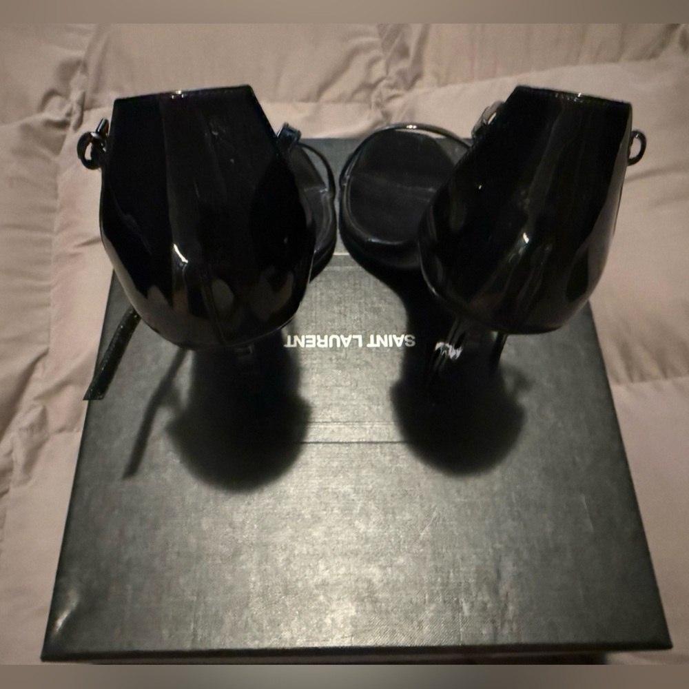 Saint Laurent Black YSL Logo-Heel Sandals - Picture 7 of 11